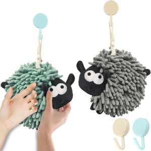2 Pack Chenille Hand Towel,Soft Absorbent Chenille Ball Towel,Microfiber Quick Drying Hand Towels with Hanging Loops for Bathroom/Kitchen