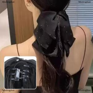 [COD] Modingdue Tassel Bow Wig Ponytail Claw Clip Temperament Slightly Curly Hair Natural Heat-resistant Hair Accessories