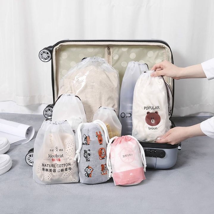 PE frosted travel shoes bag transparent plastic draw string bag