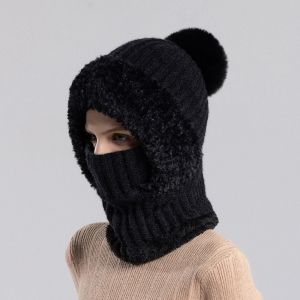 COVIEEZB Đồ chơi nhồi bông Mũ Balaclava Chống gió Lông tơ Mũ len dệt kim Đơn giản Bib Bộ Khẩu Trang và Khăn Che Cổ Nữ
