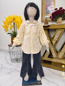 Setelan plisket brukat anak perempuan usia 3 - 10 tahun / set jean celana cutbray viral anak korean style