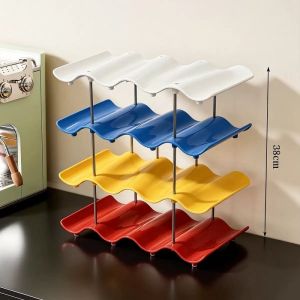 4 Layer Wave Cup Storage Rack Water Bottle Organizer Kitchen Counter Cup Holder Space Saving Shelf