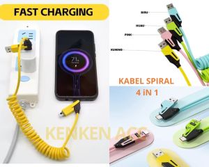 Kabel Data / cable Charger Premium Spring 4 in 1 Fast Charging 15 Meter 65W kabel spiral fastcharging