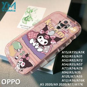 YiaMia Fashion Cute Kuromi Phone Case For OPPO A5 2020 A9 2020 A15 A15S A1K A32 A53 A31 A55 A57 A77 A78 A38 A58 Cartoon Phone Case OPPO A7 A5S A12 A16K A17 A17K Precision Camera Hole Full Cover Soft TPU Back Cover