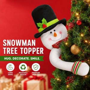 Christmas Tree Topper Long Arm Santa Snowman Hugging Decor Reusable Fabric Holiday Ornament