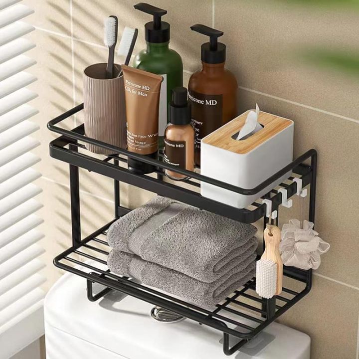 Rectangular Two Layer Bathroom Shelf Bath towel rack Toilet Storage Shelf Bathroom Paper Holder Organizer Bathroom Corner Storage Rack Kitchen Rack Traceless Wall mounted Double Layer Lazada PH