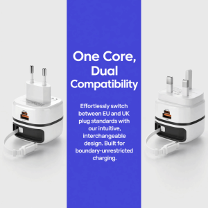 PWT16 Compact 65W Fast Charger EU UK US Plug Foldable Foot Universal Travel Adapter Efficient Charging Built‑in Retractable Cable Portable Mini Charger Travel Charging