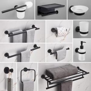 LDIES Black Bathroom Accessories Brass Knurled Kit Paper Holder Towel Rack Shelf Single Towel Holder Toilet Brush Holder Hook 2T9R4