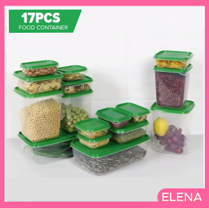 EACC - New Food Storage 17pcs set Refrigerator Kitchen Container Food Storage Box  ( GREEN ONLY )
