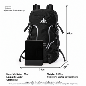 45L Hiking Backpack Water‑Resistant Wear‑Resistant Multi‑Compartment Lightweight Nylon Outdoor Backpack with Separate Bottom Compartment for Camping Trekking Travel