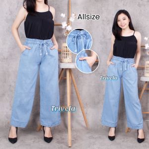 Celana Kulot Jeans Polos All Size / Kulot Pinggang Karet Snow / Kulot Jumbo / KARETALLSIZE