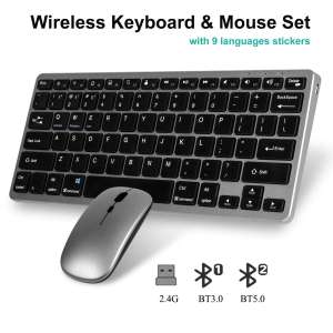 Combo bàn phím và chuột không dâyBluetooth 5.0 bộ bàn phím hợp kim nhôm mini 2.4G dành cho máy tính xách tay máy tính để bàn PC iPad  TV Mac