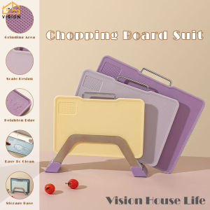 Vision Multifunctional Chopping Board 3Pcs Set Household Plastic Cutting Board with Rack Antibacterial Chopping Board for Grinding Ginger and Garlic Kitchen Utensils