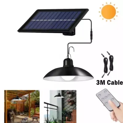 Led Lampu Solar Pendant Light Outdoor Waterproof Garden Lights Double Headed Hanging Solar Panel Light Bulb Indoor House Ceiling Lamp with Remote Control 3M Cable for Yard Gate Camping Street Warm White Solar Lamp Indoor