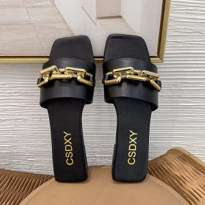 Free Shipping New WomenS Slip-On Sandals Flat-Soled With Chain Detailing Perfect For The Beach