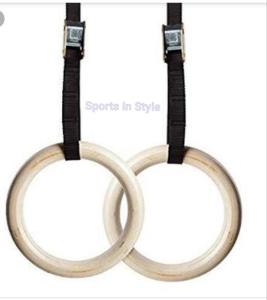 Sports in Style Wood Gymnastic Olympic Gym Rings Adjustable with Buckle Straps Strength Training