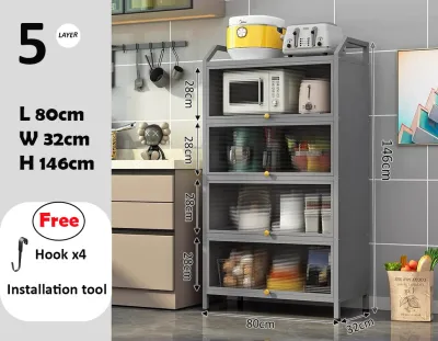 EE HOME Metal Carbon Steel Storage Rack Metal Rack Kitchen Rack Flip Cover Multipurpose Shelves Dapur Kabinet Rak Besi - SC02
