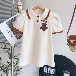 Sunday Kids korean girls dress childrens clothes Short sleeves POLO dress for kids girl student girls princess dress