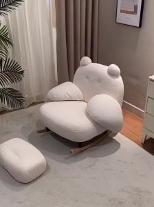 Adjustable And Washable Big White Bear Rocking Chair Living Room Recliner Light Luxury Rocking Chair  Balcony Home Solid Wood  Leisure Chair
