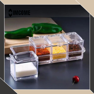 IMCOME Rak Bumbu Dapur Kotak Tempat Penyimpanan Bumbu Dapur Set Wadah Bumbu Minimalis Serbaguna 4 Kotak Acrylic