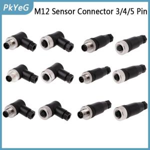 PkYeG 1 cái đầu nối cảm biến M12 đầu cắm Góc thẳng Phải 3 4 5 chân đực cái