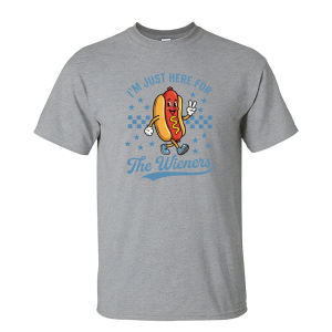 [Local Stock] HBESTY  Im Just Here For The Wieners Cartoon Hot Dog Checkered Star Graphic Men Summer Cotton T Shirt Funny Food Vintage  Basic Tee