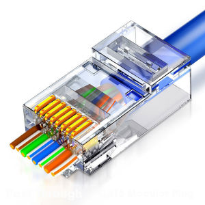100Pcs RJ45 Connector for CAT5/CAT6 Network Set RJ45 Passthrough Connector for CAT6/CAT5e Ethernet Cable Tagusan Pass Through Modular Plug RJ45 Connectors Cat5e Cat6 Pass Through EZ to Crimp Modular Plug for Solid Stranded Network Cable