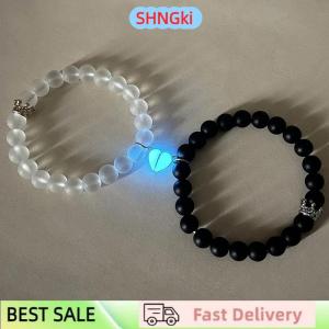 SHNGki 2Pcs Luminous Couple Bracelet Crown Couple Charm Handmade Adjustable Bead String Matching Friend Bracelet Love Jewelry Gifts