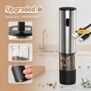 Electric Salt And Pepper Mill USB Rechargeable Spice 80Ml ContainerAdjustable Coarseness