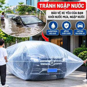 Túi Chống Ngập Ô Tô 7x4m Dày 9 Zem – Túi Bọc Xe Hơi Trong Suốt Cỡ Lớn Bao Toàn Thân Và Bánh Xe