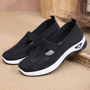 New Fly Woven Casual Mesh Shoes For Women Slip On Breathable Rubber Sneakers Low Cut Comfortable Bottom Soft Shoes
