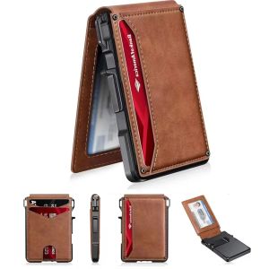 Men RFID Blocking Slim Minimalist Wallet Leather Bifold Front Pocket Purse with Pop-Up Magnetic Closure Money Clip Card Holder2026
