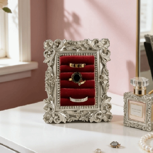 SIQIN Vintage Silver Ring Display Stand Baroque Design Mini Jewelry Display Props Durable Space Saving Velvet Earring Tray Wedding  Birthday Gifts