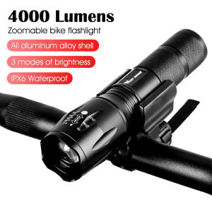 WEST BIKING Bike Light 4000 Lumens Zoomable Bicycle Front Light Linterna Torch Led Flashlight Bike Frame Lights Cycling Light Bicycle Accessories