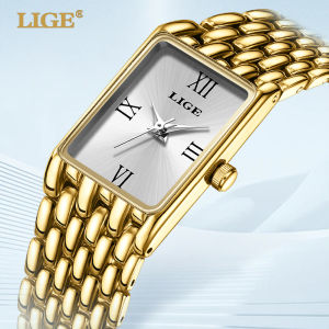 Lige Thời Trang Phụ Nữ Đồng Hồ Vuông Dây đeo bằng thép không gỉ Phụ Nữ Sang Trọng Đồng hồ Quartz Không Thấm Nước Cho Phụ Nữ + Hộp