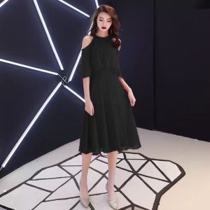 D11612 Fluffy Halter Cut Shoulder Dress