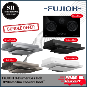 FUJIOH 3-BURNER GAS HOB (FH-6830GLBK/SVSS) + 890MM SLIM COOKER HOOD (FR-FS2290) | BUNDLE OFFER | FREE DELIVERY