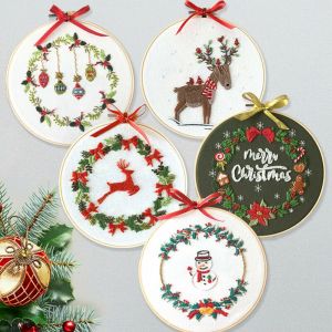 MEMGOUO Arts Sewing Accessories  Punch DIY Crafts Embroidery Hoop Xmas Embroidery Cross Stitch Kit Christmas Ornament