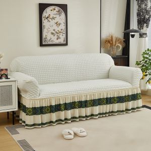 Seersucker Skirt Sofa Cover Elastic Polyester Spandex Fabric Removable Easy to Clean Machine-Washable 1/2/3/4 Seater Suitable for All Fou Seasons Holiday Pattern Classical Style