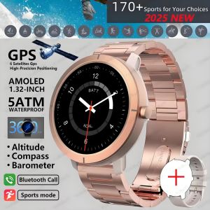 2025 นาฬิกาอัจฉริยะใหม่ AMOLED 1.32" กันน้ำ 5ATM GPS ในตัว GNSS แบบสองย่านความถี่ บารอมิเตอร์ ความสูง ผ่านบลูทูธ นาฬิกาอัจฉริยะสำหรับผู้ชายและผู้หญิง