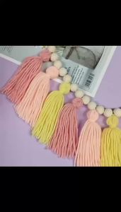 ins Wind red and pink wooden bead string with yarn tassels tapestry for home childrens room decoration wall hanging