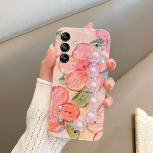 Phone Casing Samsung A16 A06 S24 fe A55 A35 A25 A15 A05s A05 S23 fe ultra S23+ A54 A34 A24 A14 M14 5g 2024 New 3D Peach Flower Pattern Oil Painting Design with Bracelet Rubber Soft Case Samsung Galaxy A55 5G Fashion Casing Cover