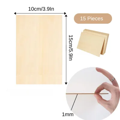 15Pcs Craft Board Thin Wood Sheets 1mm for Toys Building Carving Handicraft Educational DIY Accessories 15x10cm/20x10cm