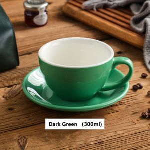 300ml Glossy Ceramic Cappuccino Cup with Saucer Smooth Bright Glaze Coffee Mug Set
