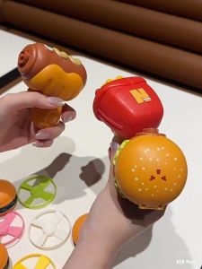 2 in 1 Gyro Flying Disc Soaring Propeller Novel Design Rotating Gyro Launcher Burger Fries Shape Luminous Children Play Spinning Top Flying Disc with LED Lights Glowing Rotating Gyro Launcher