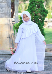 Azzura Dress H04 Baju Gamis Putih Polos Anak Kekinian Mix Tile Muslim Anak Lebaran Viral Terbaru
