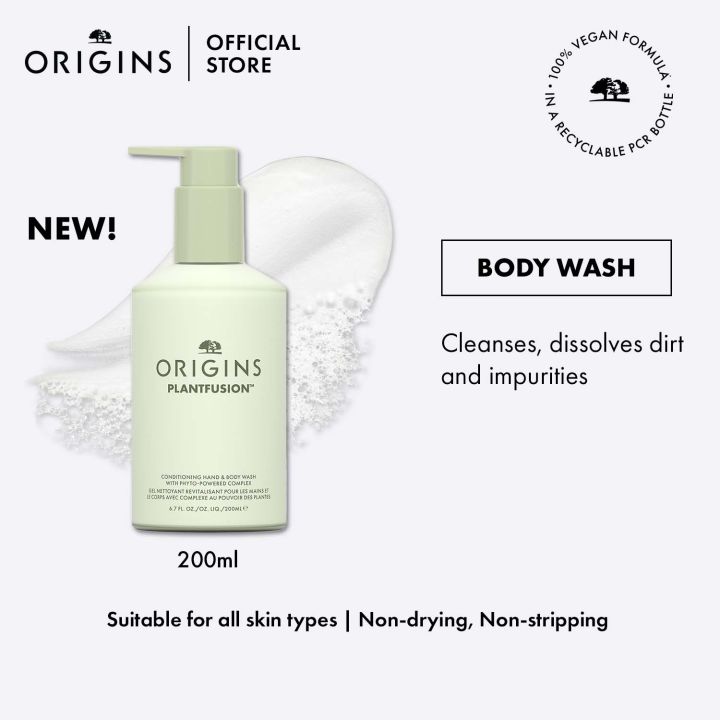 Origins Plantfusion™ Conditioning Hand & Body Wash With Phyto-Powered Complex 200ml | Body Wash to Cleanse, Dissolve Impurities For All Body Skin Types | Non-Stripping, Non-Drying