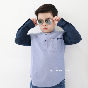 Lily And Clark Kemeja Panjang Koko Anak Laki-Laki Terbaru Warna Biru Combie Navy KKP09