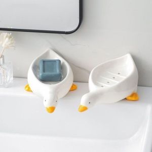 New Fashion Yellow Duck Shape Plastic Soap Box Cartoon Soap Dish Drainable Soap Holder Container Dish for Tray Bathroom Accessories