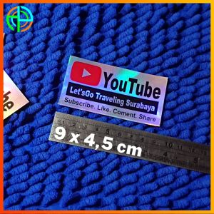 (isi 10) Stiker Hologram Costum Nama Youtube Channel Bahan Vynil Sticker Youtuber Setiker Subscriber bahan hlogram mengkilap